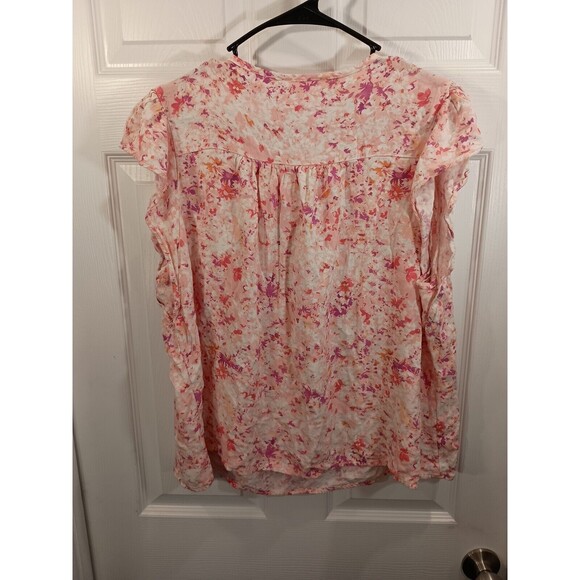 Time And Tru Top Size XXL (20) Pink Multicolor Floral Short Sleeve - Picture 3 of 8